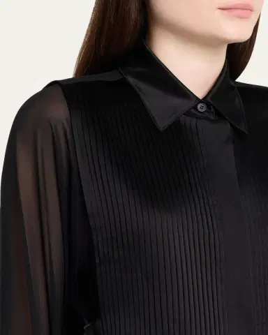 Lafayette 148 New York Sheer Silk Georgette Tunic & Pleated Vest Set | Thumbnail 5
