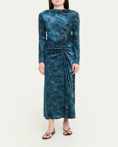 Simkhai Ferrera Long-Sleeve Floral Velvet Midi Dress | Thumbnail 2