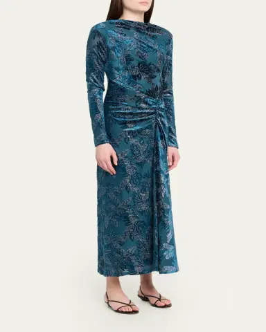 Simkhai Ferrera Long-Sleeve Floral Velvet Midi Dress | Thumbnail 4