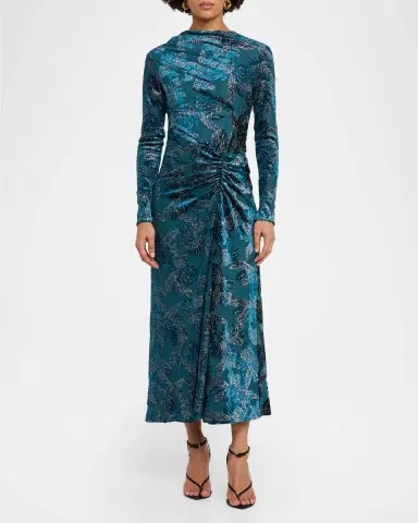 Simkhai Ferrera Long-Sleeve Floral Velvet Midi Dress | Thumbnail 6