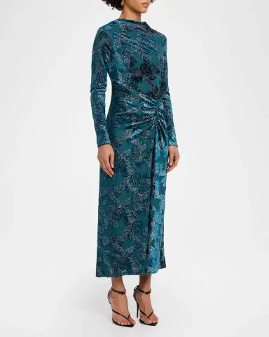 Simkhai Ferrera Long-Sleeve Floral Velvet Midi Dress | Thumbnail 8