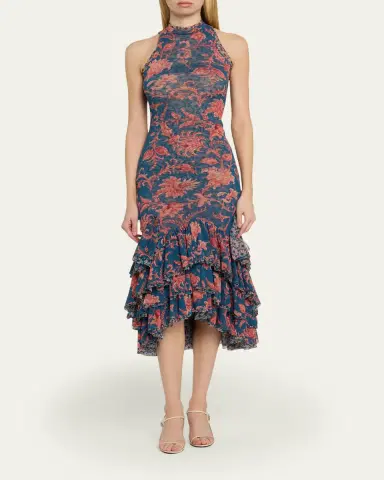 Etro Floral Stretch Tulle Ruffle Mermaid Midi Dress | Thumbnail 2