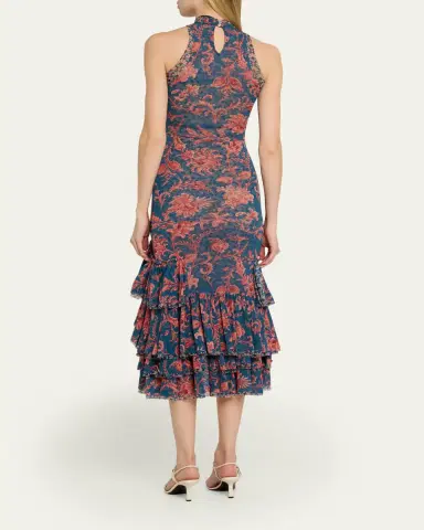 Etro Floral Stretch Tulle Ruffle Mermaid Midi Dress | Thumbnail 3