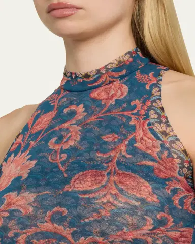 Etro Floral Stretch Tulle Ruffle Mermaid Midi Dress | Thumbnail 5