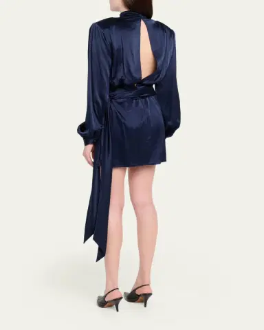Ronny Kobo Imara Draped Open-Back Charmeuse Mini Dress | Thumbnail 3 Ronny Kobo Imara Draped Open-Back Charmeuse Mini Dress | Thumbnail 3