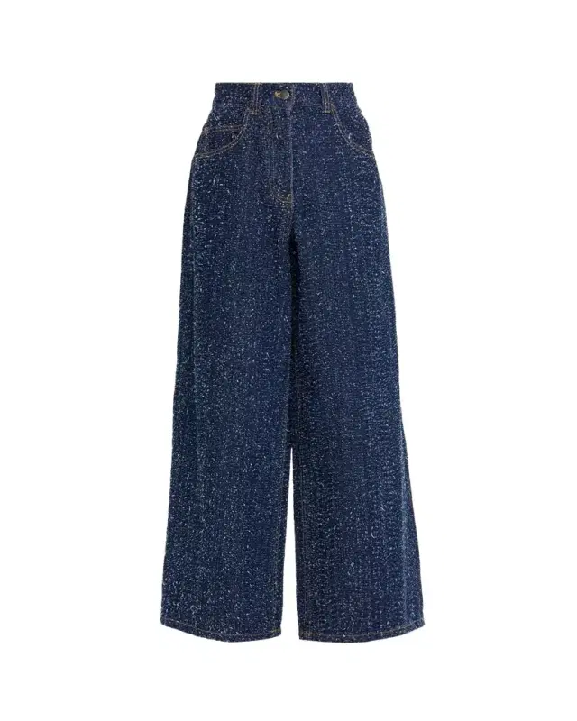 Ronny Kobo Solene Wide-Leg Textured Denim Jeans