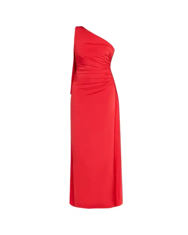 Draped One-Shoulder Jersey Column Gown