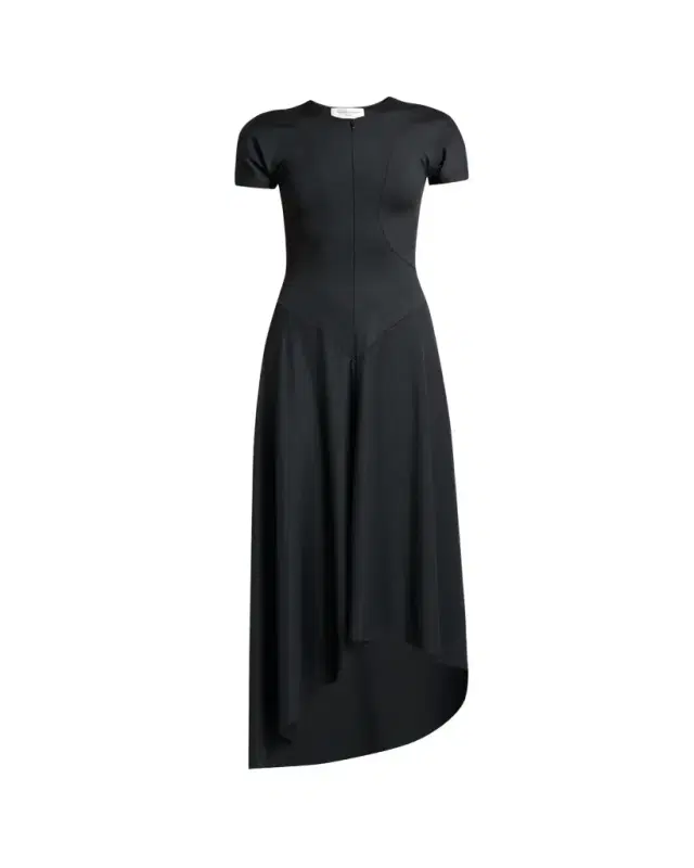 Zipped-Front Asymmetric Midi Dress