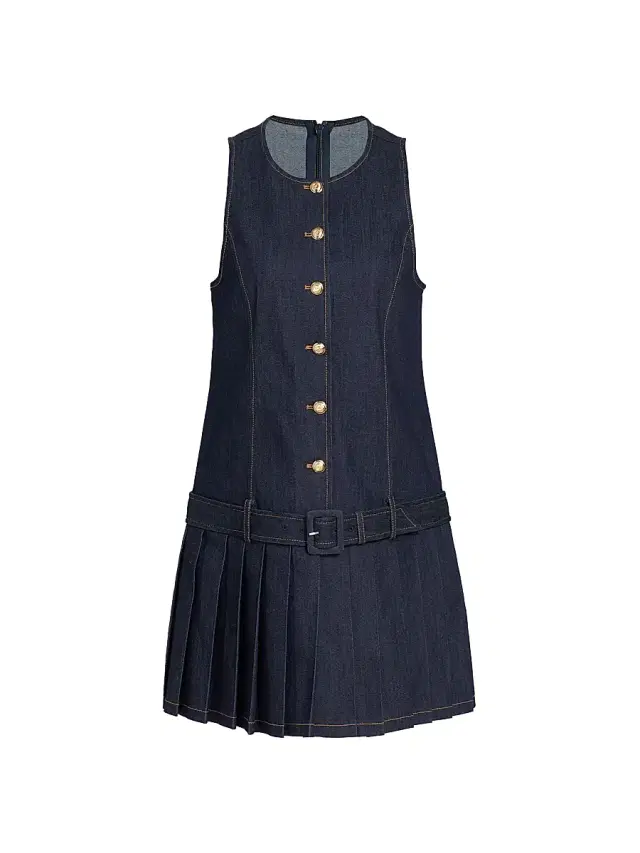 Women's Elyse Belted Pleated Denim Minidress - Indigo
