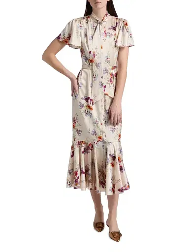 Cinq à Sept Women's Iris Bouquet Willow Floral A-Line Midi-Shirtdress - Oatmilk Multi | Thumbnail 2 Cinq à Sept Women's Iris Bouquet Willow Floral A-Line Midi-Shirtdress - Oatmilk Multi | Thumbnail 2