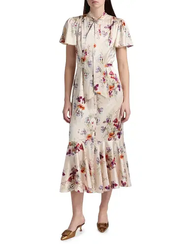 Cinq à Sept Women's Iris Bouquet Willow Floral A-Line Midi-Shirtdress - Oatmilk Multi | Thumbnail 3 Cinq à Sept Women's Iris Bouquet Willow Floral A-Line Midi-Shirtdress - Oatmilk Multi | Thumbnail 3