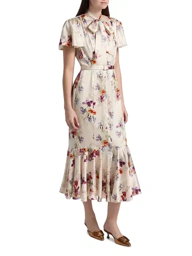 Cinq à Sept Women's Iris Bouquet Willow Floral A-Line Midi-Shirtdress - Oatmilk Multi | Thumbnail 4 Cinq à Sept Women's Iris Bouquet Willow Floral A-Line Midi-Shirtdress - Oatmilk Multi | Thumbnail 4