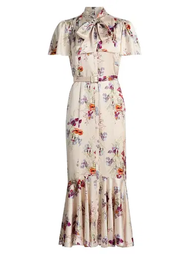 Cinq à Sept Women's Iris Bouquet Willow Floral A-Line Midi-Shirtdress - Oatmilk Multi | Thumbnail 1 Cinq à Sept Women's Iris Bouquet Willow Floral A-Line Midi-Shirtdress - Oatmilk Multi | Thumbnail 1