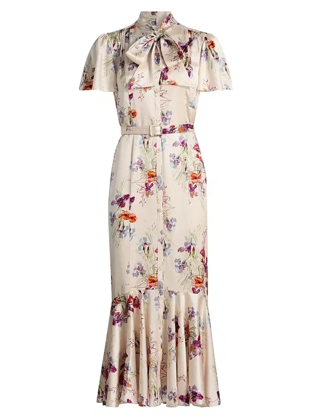 Women's Iris Bouquet Willow Floral A-Line Midi-Shirtdress - Oatmilk Multi