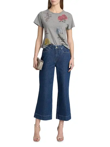 Cinq à Sept Women's Heatset Flowers Shrunken T-Shirt - Charcoal Heather Grey Multi | Thumbnail 2 Cinq à Sept Women's Heatset Flowers Shrunken T-Shirt - Charcoal Heather Grey Multi | Thumbnail 2