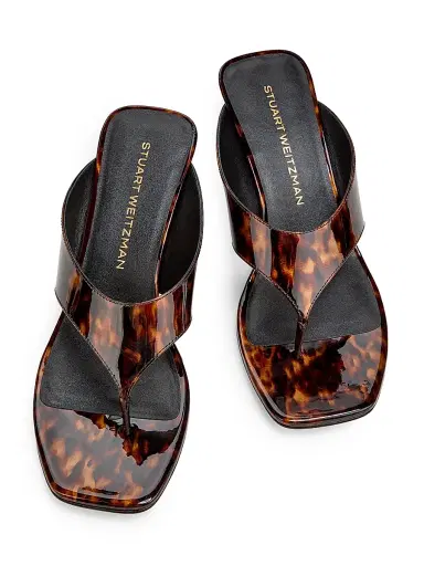 Stuart Weitzman Women's 50MM Vinnie Printed Patent Leather Wedge Sandals - Black Multi | Thumbnail 4