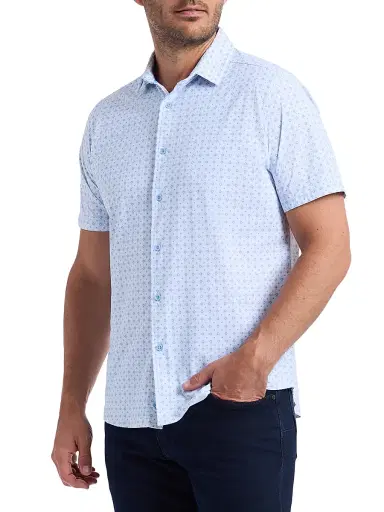Robert Graham Men's Brompton Printed Short-Sleeve Shirt - Blue | Thumbnail 4