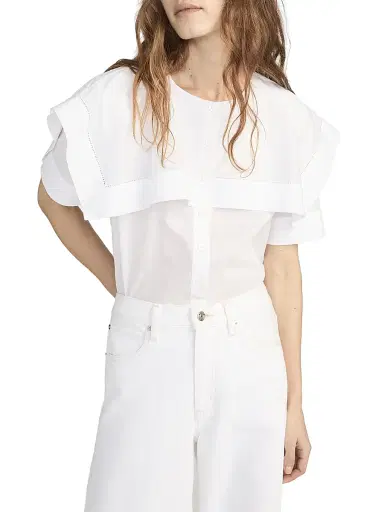 FRAME Women's The Sleek Cotton Cape Shirt - White | Thumbnail 3