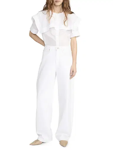 FRAME Women's The Sleek Cotton Cape Shirt - White | Thumbnail 1
