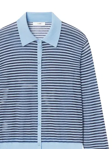 Frame Women's The Collared Striped Cotton-Blend Cardigan - Powder Blue Multi - Size Small | Thumbnail 6 Frame Women's The Collared Striped Cotton-Blend Cardigan - Powder Blue Multi - Size Small | Thumbnail 6