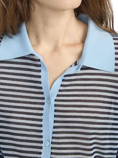 Frame Women's The Collared Striped Cotton-Blend Cardigan - Powder Blue Multi - Size Small | Thumbnail 7 Frame Women's The Collared Striped Cotton-Blend Cardigan - Powder Blue Multi - Size Small | Thumbnail 7