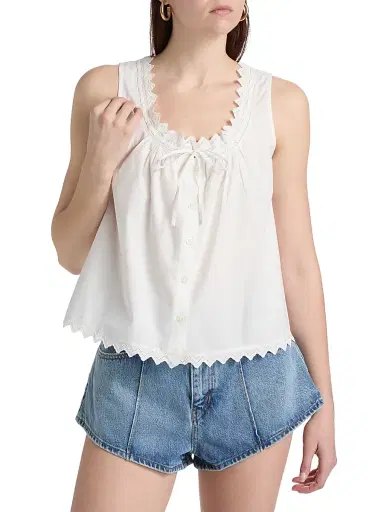 Frame Women's The Serene Eyelet Trim Cotton Tank - White | Thumbnail 3