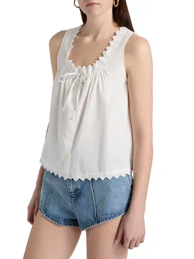 Frame Women's The Serene Eyelet Trim Cotton Tank - White | Thumbnail 4