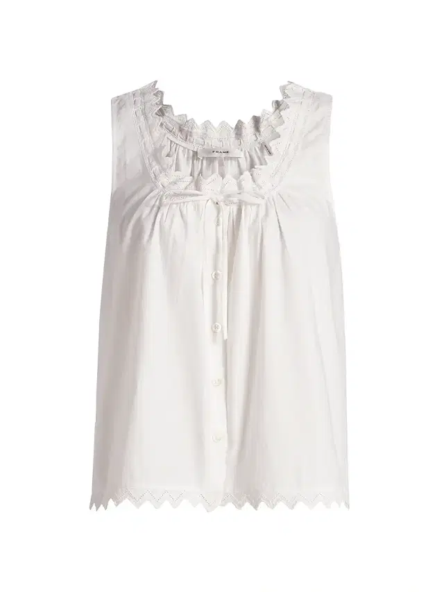 FRAME Women's The Serene Eyelet Trim Cotton Tank - White