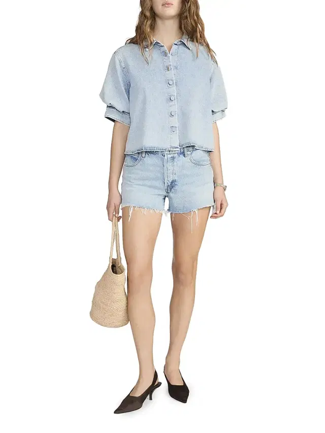 FRAME Women's The Billow Sleeve Denim Shirt - Puffin