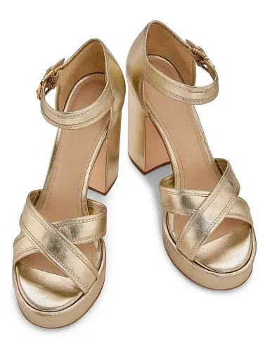 22élevé Women's 115MM Leather Platform Sandals - Light Gold Nappa | Thumbnail 4
