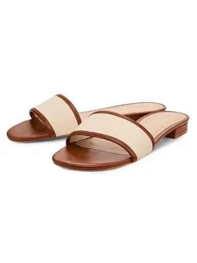 22élevé Women's Leather-Trim Linen Flat Sandals - Natural Linen Cuoio - Size 11 | Thumbnail 2