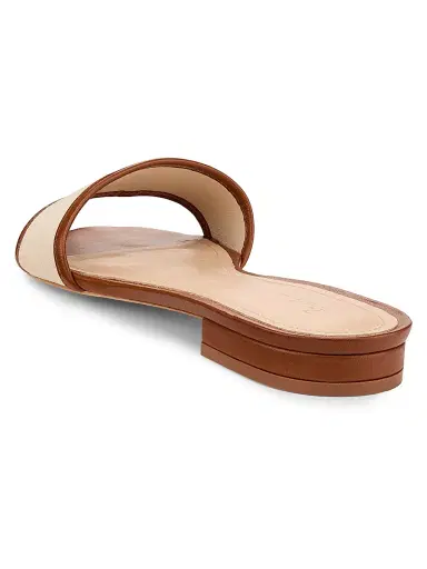 22élevé Women's Leather-Trim Linen Flat Sandals - Natural Linen Cuoio - Size 11 | Thumbnail 3