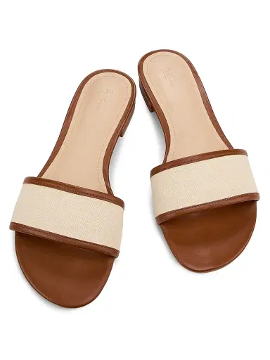 22élevé Women's Leather-Trim Linen Flat Sandals - Natural Linen Cuoio - Size 11 | Thumbnail 4
