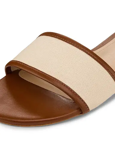 22élevé Women's Leather-Trim Linen Flat Sandals - Natural Linen Cuoio - Size 11 | Thumbnail 5