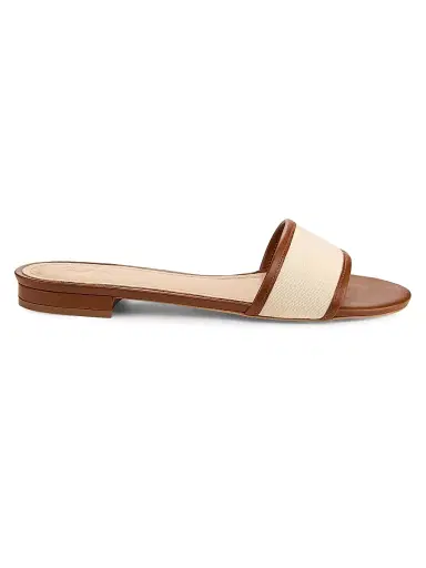 22élevé Women's Leather-Trim Linen Flat Sandals - Natural Linen Cuoio - Size 11 | Thumbnail 1