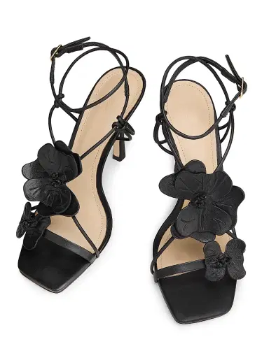 22élevé Women's 90MM Flower-Accent Leather Sandals - Black - Size 11 | Thumbnail 4 22élevé Women's 90MM Flower-Accent Leather Sandals - Black - Size 11 | Thumbnail 4