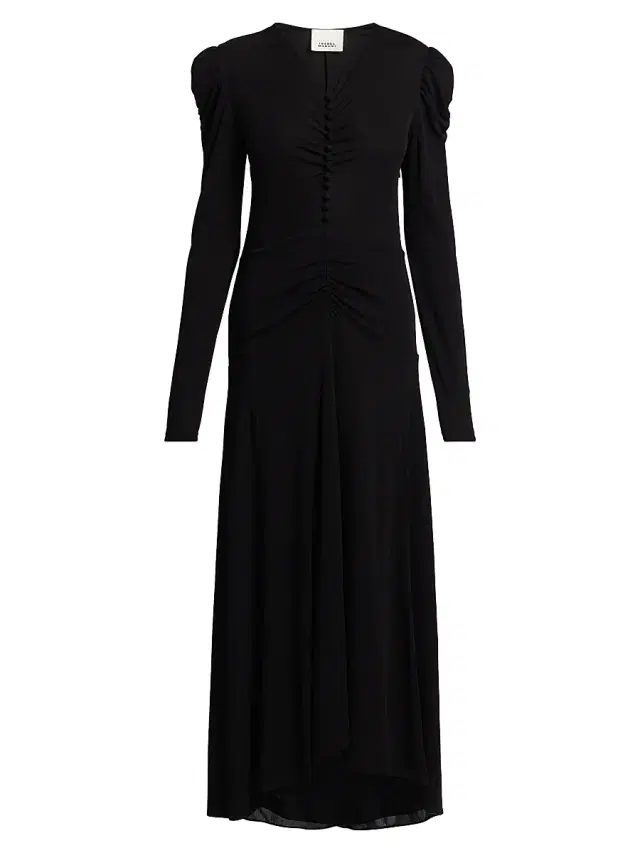 Isabel Marant Women's Nejma Ruched Puff-Sleeve Maxi Dress - Black