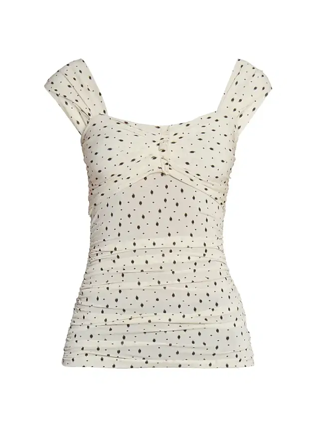 Isabel Marant Women's Gemina Printed Ruched Cap-Sleeve Top - Ecru Black