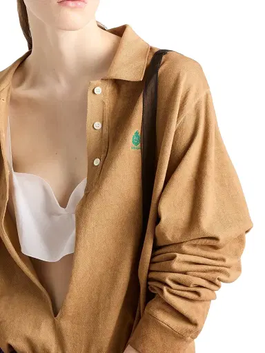Prada Women's Long-Sleeved Cotton Pique Polo Shirt - Beige Khaki | Thumbnail 4 Prada Women's Long-Sleeved Cotton Pique Polo Shirt - Beige Khaki | Thumbnail 4