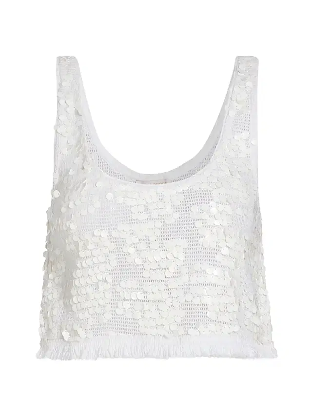 Women's Kyra Sequin-Embellished Cotton Top - White Paillette