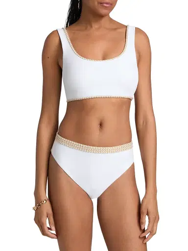Ramy Brook Women's Maeve Braided-Trim Bikini Top - White - Size XL | Thumbnail 3