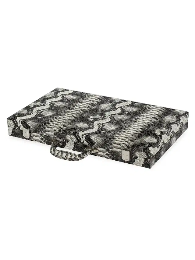 Tizo Faux Snakeskin Backgammon Set - Black White
