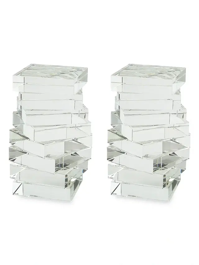 Tizo Clear Crystal Twisted Bookend Pair - Clear