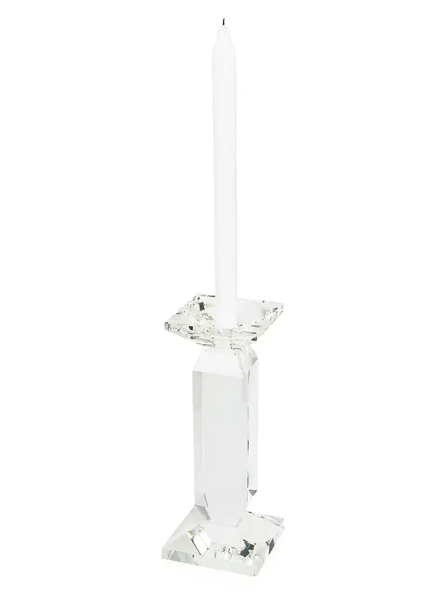 Tizo Clear Crystal Pillar Candle Holder - Silver Medium