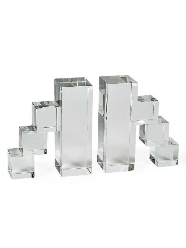 Tizo Crystal Block Steps 2-Piece Bookend Set - Clear