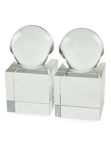 Tizo Clear Crystal Sphere Bookend Pair - Clear | Thumbnail 1 Tizo Clear Crystal Sphere Bookend Pair - Clear | Thumbnail 1