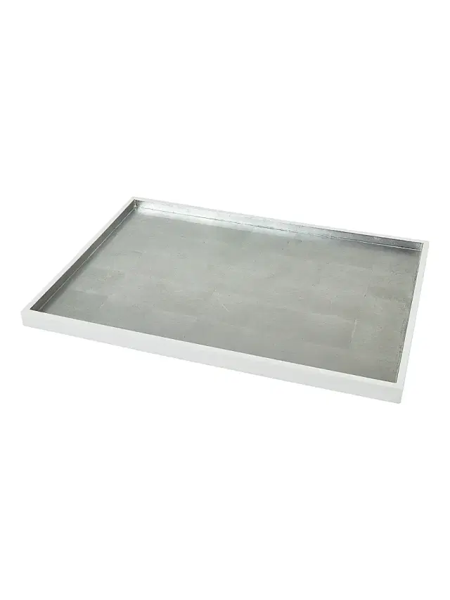 Tizo Silver Leaf Wood Tray - Silver 12x8
