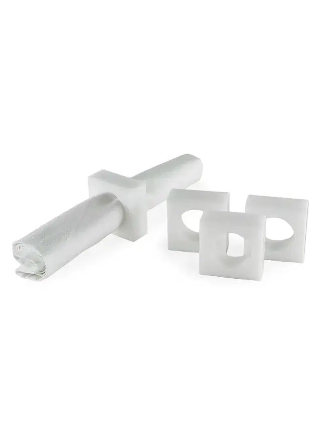 Tizo Lucite 4-Piece Square Napkin Ring Set - White