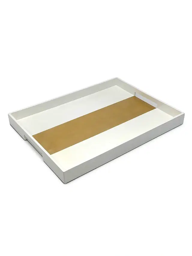 Tizo Striped Wood Tray - Gold White