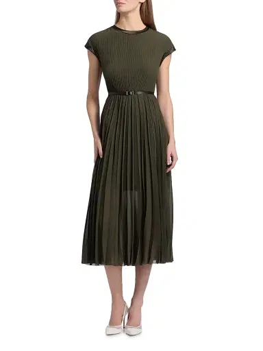 Jason Wu Collection Women's Chiffon Pleated Midi-Dress - Hunter Green - Size 12 | Thumbnail 3